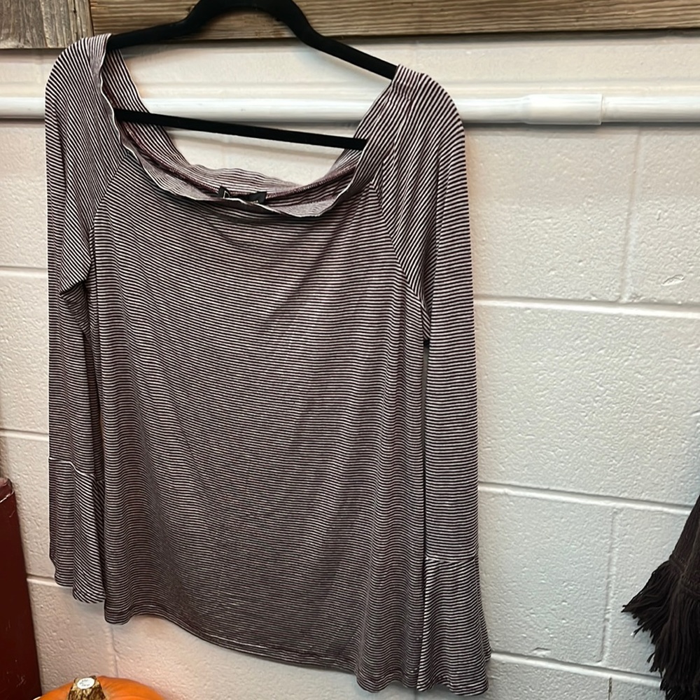 New Dalia Off Shoulder Plum Stripped Bell Sleeve Top